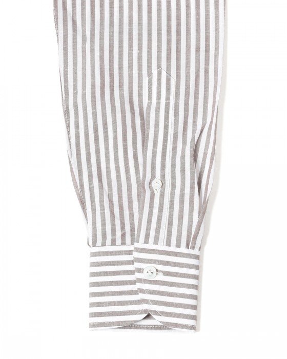 BORRIELLOコットンリネン ブラウンストライプ セミワイドカラー シャツ【GAIOLA/ガイオラ】14l