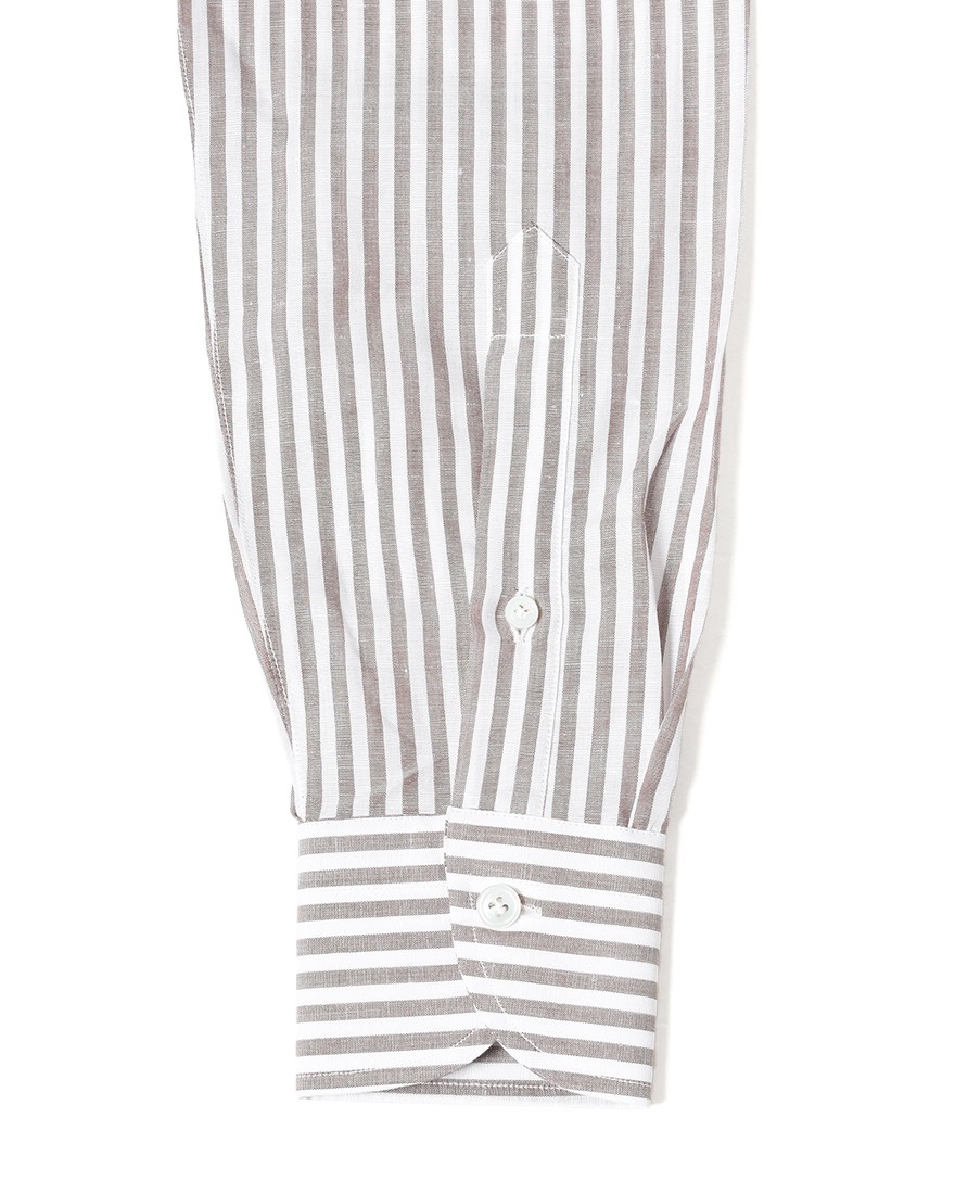 BORRIELLOコットンリネン ブラウンストライプ セミワイドカラー シャツ【GAIOLA/ガイオラ】14l