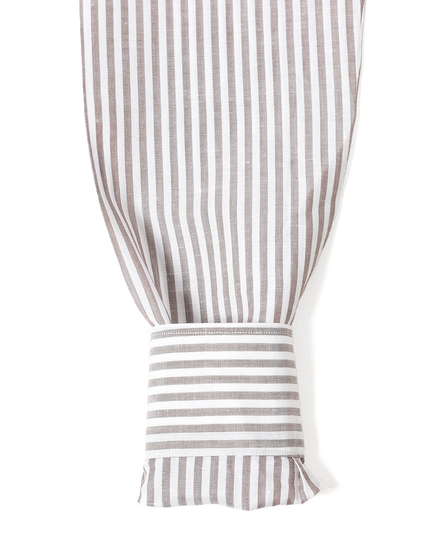 BORRIELLOコットンリネン ブラウンストライプ セミワイドカラー シャツ【GAIOLA/ガイオラ】15l