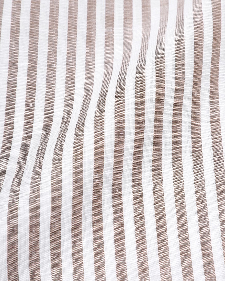 BORRIELLOコットンリネン ブラウンストライプ セミワイドカラー シャツ【GAIOLA/ガイオラ】16l