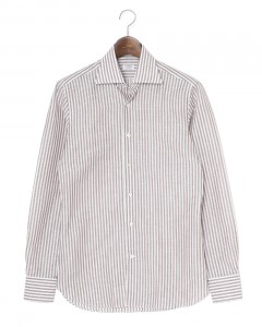 コットンリネン ブラウンストライプ セミワイドカラー シャツ【GAIOLA/ガイオラ】