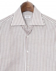 BORRIELLOコットンリネン ブラウンストライプ セミワイドカラー シャツ【GAIOLA/ガイオラ】mb_05l