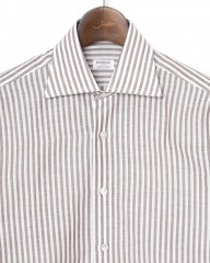 BORRIELLOコットンリネン ブラウンストライプ セミワイドカラー シャツ【GAIOLA/ガイオラ】mb_06l