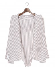 BORRIELLOコットンリネン ブラウンストライプ セミワイドカラー シャツ【GAIOLA/ガイオラ】mb_09l