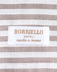 BORRIELLOコットンリネン ブラウンストライプ セミワイドカラー シャツ【GAIOLA/ガイオラ】mb_10l