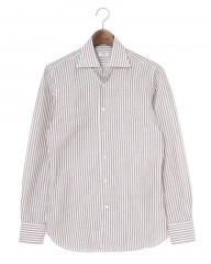 BORRIELLOコットンリネン ブラウンストライプ セミワイドカラー シャツ【GAIOLA/ガイオラ】mb_c0