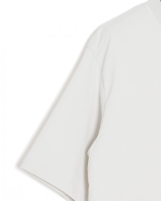 three dotsパウダリーコットン クルーネック ニットリブTシャツ【Powdery cotton】08l