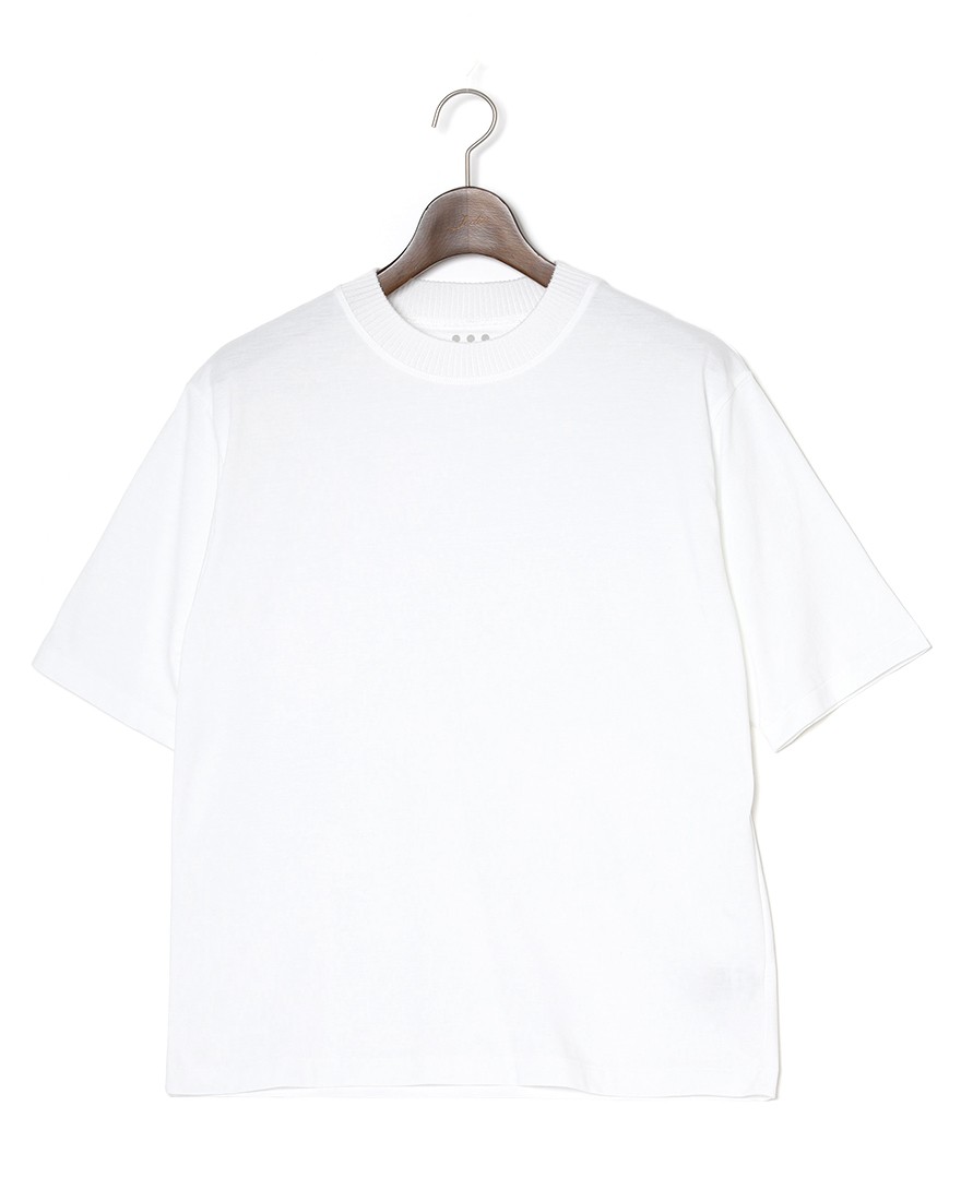 three dotsパウダリーコットン クルーネック ニットリブTシャツ【Powdery cotton】ma