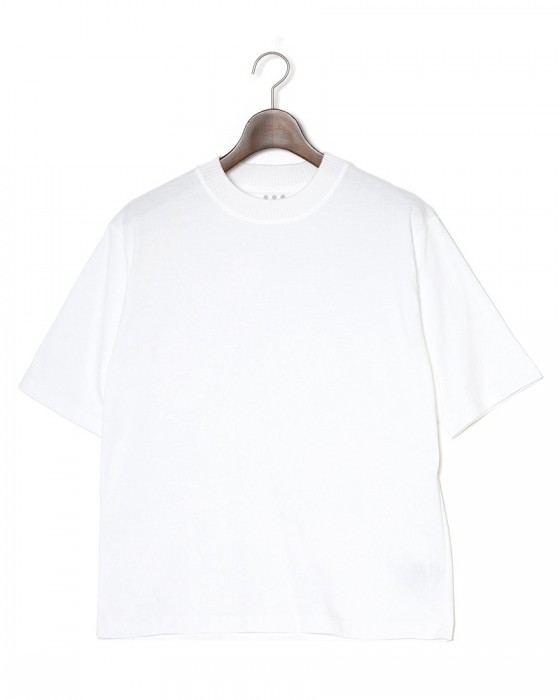 three dotsパウダリーコットン クルーネック ニットリブTシャツ【Powdery cotton】ma