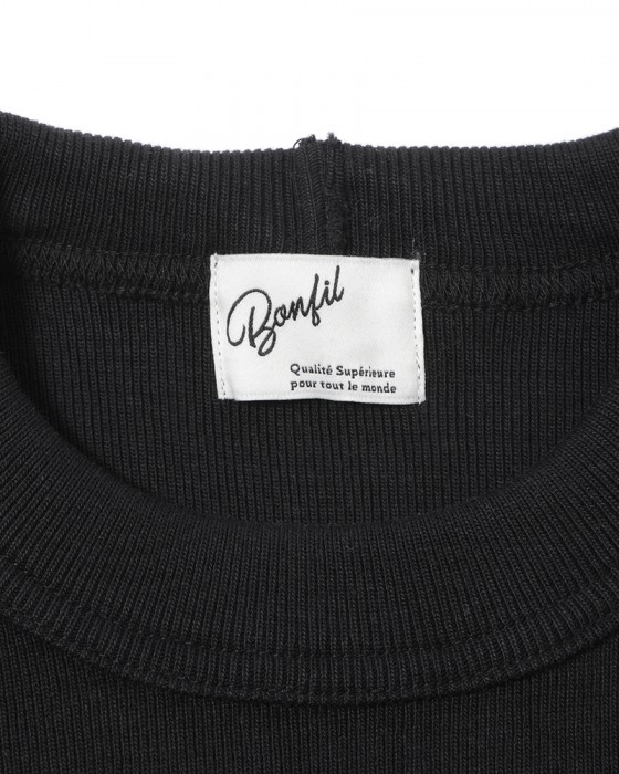 BONFILクルーネック リブ Tシャツ09l