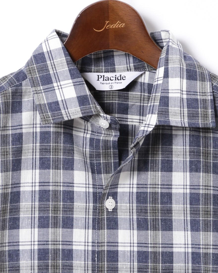Placideコットンリネン チェックシャツ02l