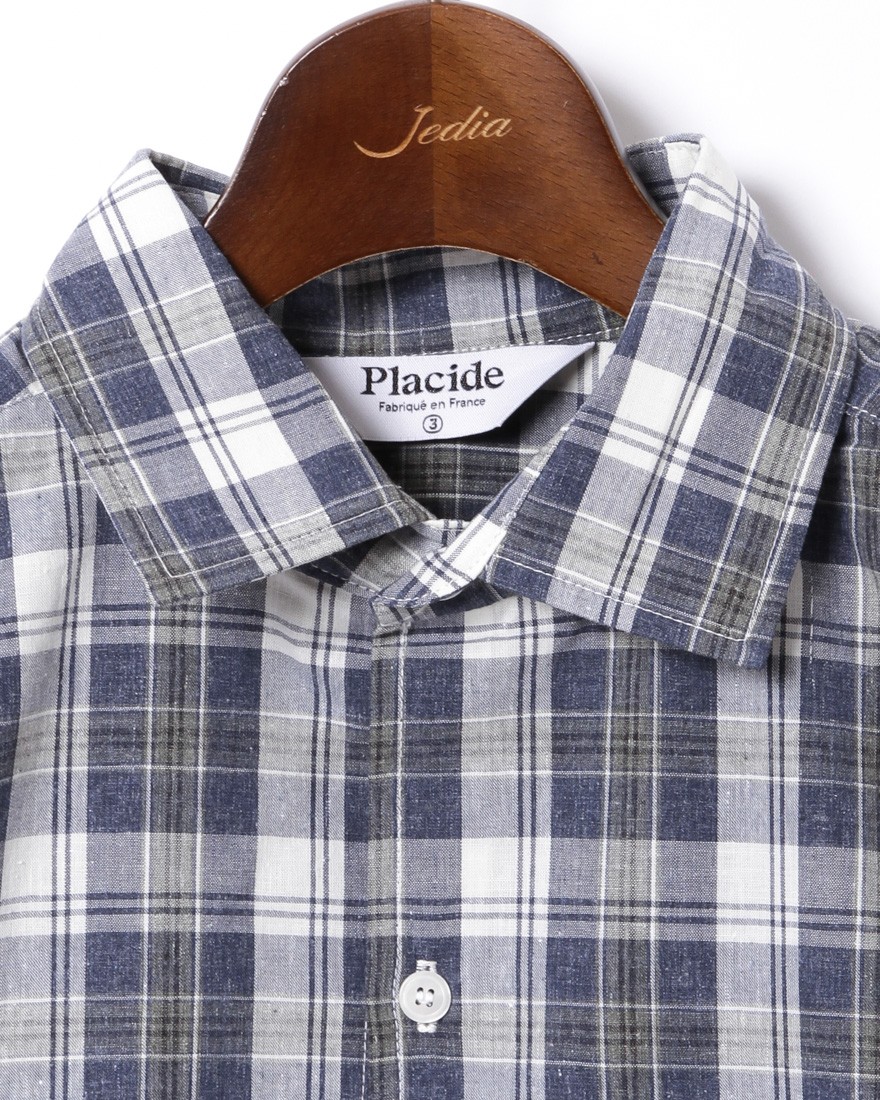 Placideコットンリネン チェックシャツ03l