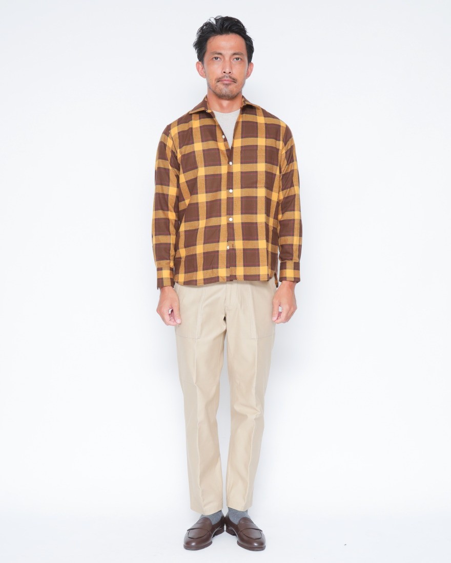 Placideコットンフランネル チェックシャツ01l