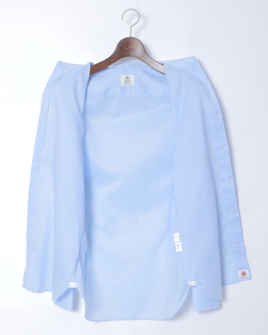 LUIGI BORRELLIセミワイドカラー サックスコットンシャツ【LUCIANO】07l