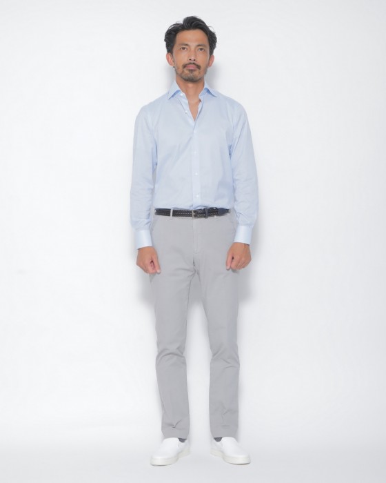 LUIGI BORRELLIセミワイドカラー サックスコットンシャツ【LUCIANO】16l