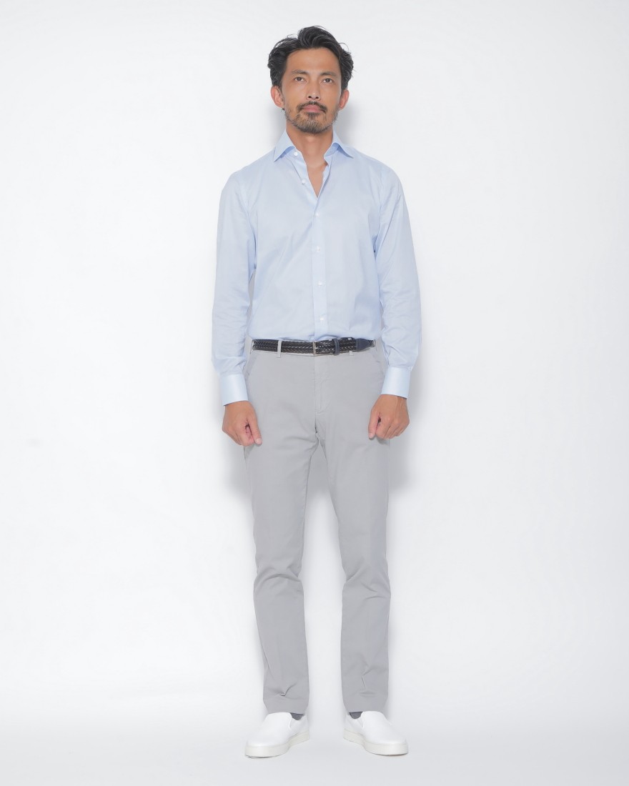 LUIGI BORRELLIセミワイドカラー サックスコットンシャツ【LUCIANO】16l