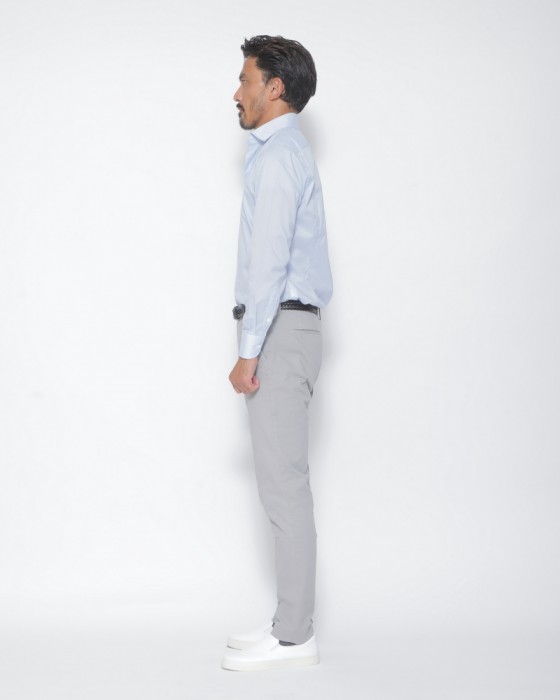 LUIGI BORRELLIセミワイドカラー サックスコットンシャツ【LUCIANO】17l