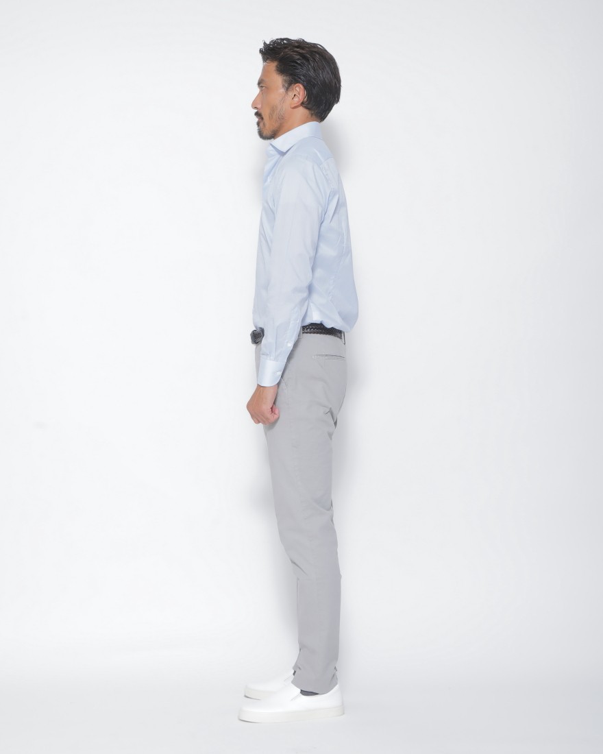 LUIGI BORRELLIセミワイドカラー サックスコットンシャツ【LUCIANO】17l