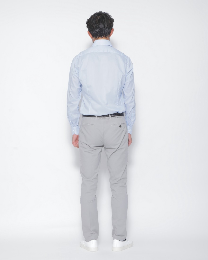 LUIGI BORRELLIセミワイドカラー サックスコットンシャツ【LUCIANO】18l