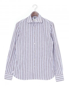 セミワイドカラー コットンリネンオルタネートストライプシャツ 【LUCIANO】