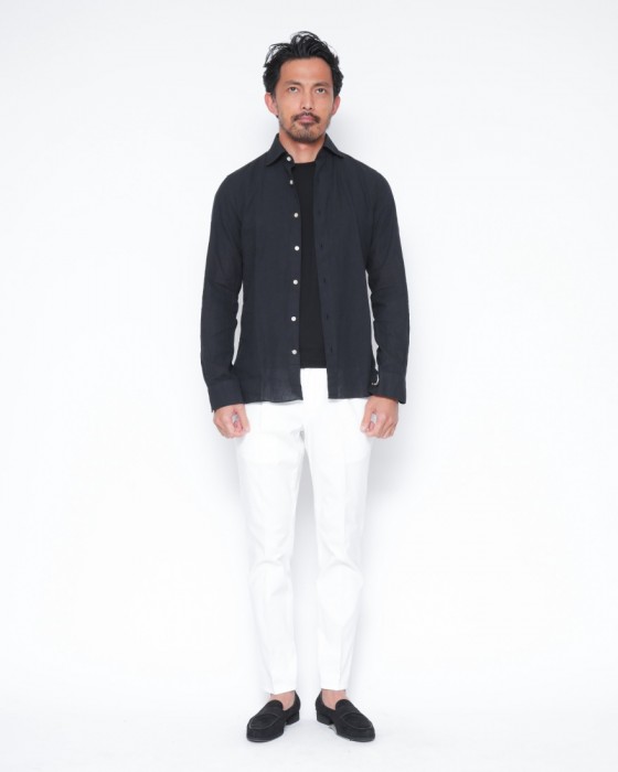 LUIGI BORRELLIリネンコットン セミワイドカラーシャツ【LUCIANO/ルチアーノ】18l