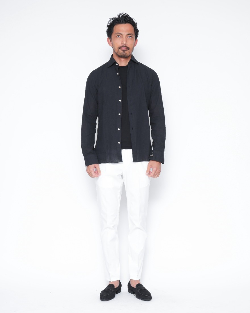LUIGI BORRELLIリネンコットン セミワイドカラーシャツ【LUCIANO/ルチアーノ】18l