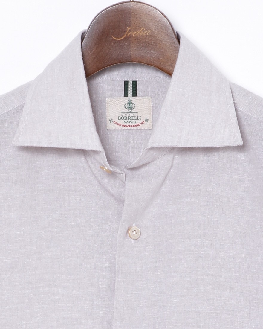 LUIGI BORRELLIリネンコットン グレーセミワイドカラーシャツ【LUCIANO/ルチアーノ】02l