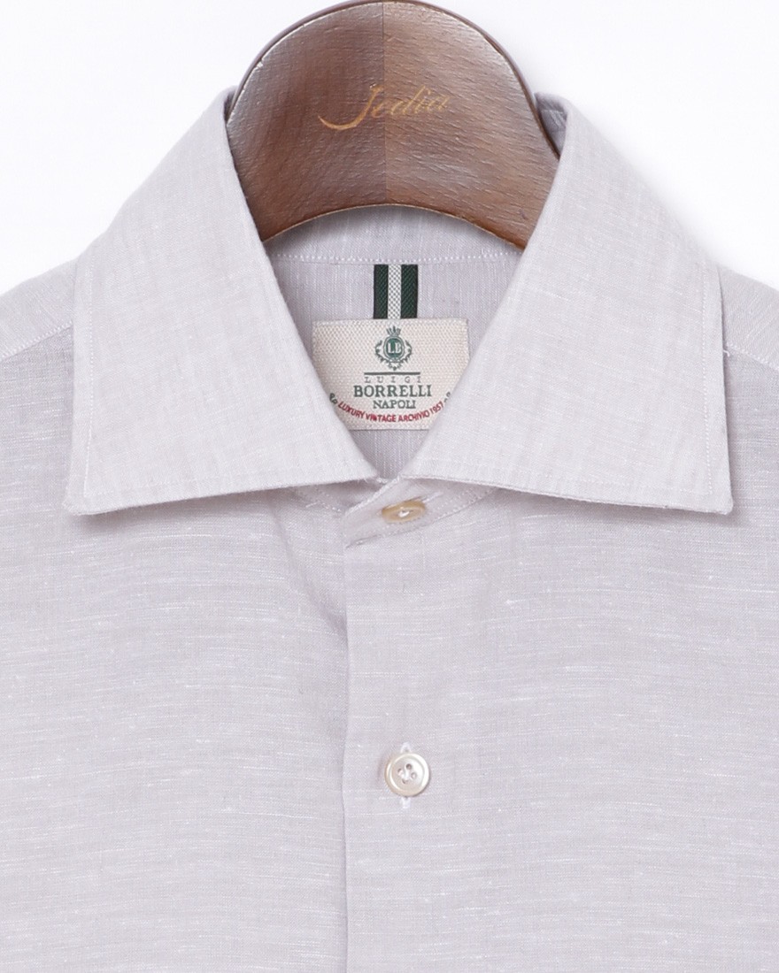 LUIGI BORRELLIリネンコットン グレーセミワイドカラーシャツ【LUCIANO/ルチアーノ】03l