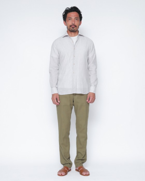 LUIGI BORRELLIリネンコットン グレーセミワイドカラーシャツ【LUCIANO/ルチアーノ】18l