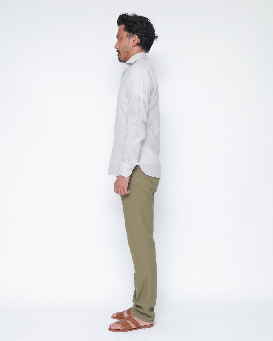 LUIGI BORRELLIリネンコットン グレーセミワイドカラーシャツ【LUCIANO/ルチアーノ】19l