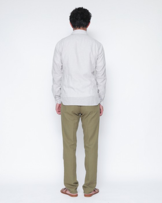 LUIGI BORRELLIリネンコットン グレーセミワイドカラーシャツ【LUCIANO/ルチアーノ】20l