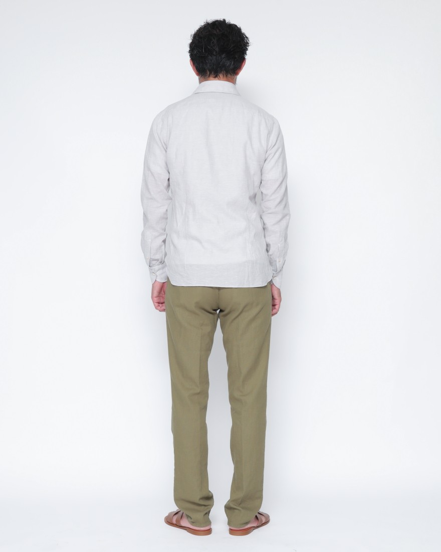 LUIGI BORRELLIリネンコットン グレーセミワイドカラーシャツ【LUCIANO/ルチアーノ】20l
