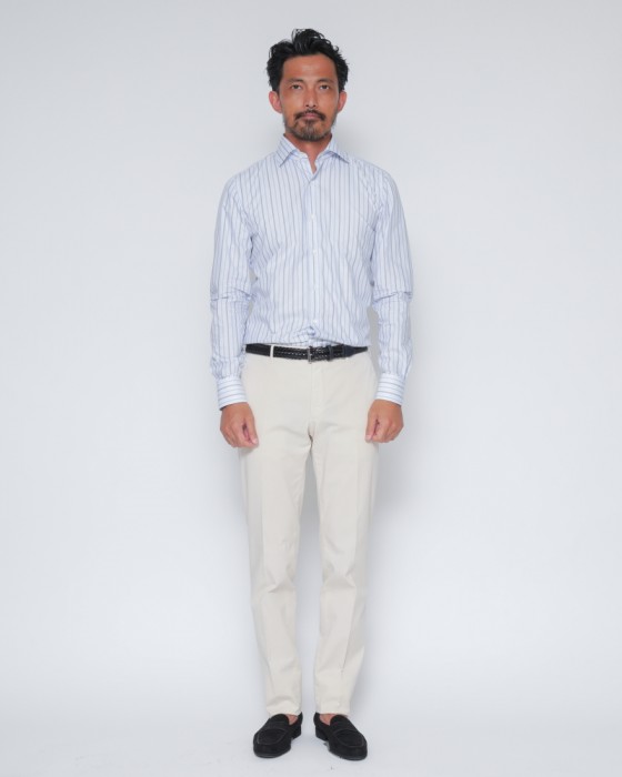 LUIGI BORRELLIコットンストライプ セミワイドカラーシャツ【LUCIANO/ルチアーノ】17l