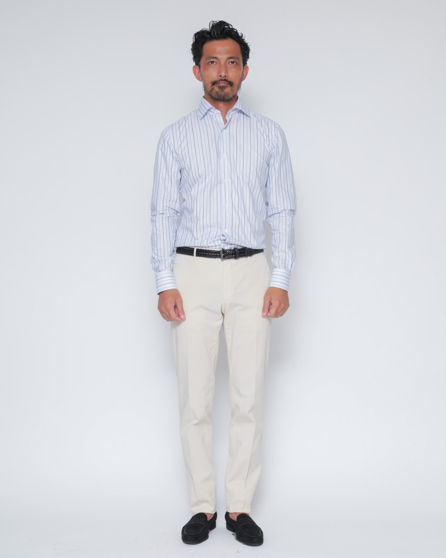 LUIGI BORRELLIコットンストライプ セミワイドカラーシャツ【LUCIANO/ルチアーノ】17l