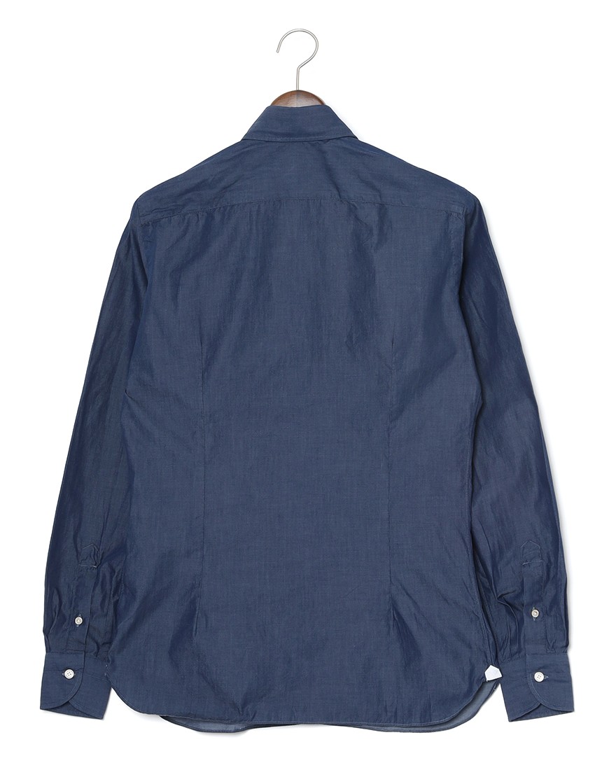 LUIGI BORRELLIネイビー コットン セミワイドカラー シャツ【LUCIANO/ルチアーノ】04l