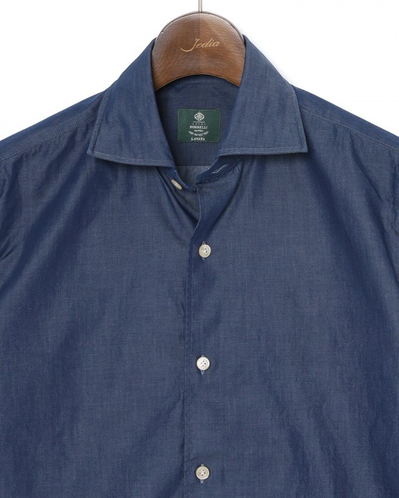 LUIGI BORRELLIネイビー コットン セミワイドカラー シャツ【LUCIANO/ルチアーノ】05l