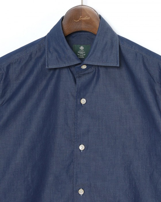 LUIGI BORRELLIネイビー コットン セミワイドカラー シャツ【LUCIANO/ルチアーノ】06l