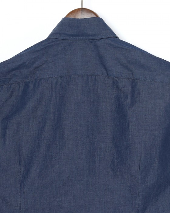 LUIGI BORRELLIネイビー コットン セミワイドカラー シャツ【LUCIANO/ルチアーノ】08l