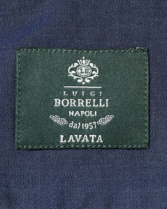 LUIGI BORRELLIネイビー コットン セミワイドカラー シャツ【LUCIANO/ルチアーノ】10l