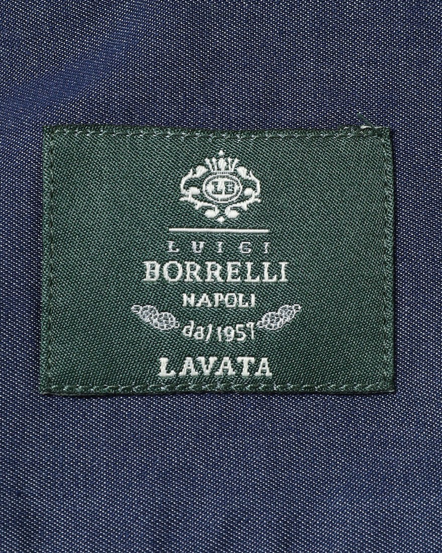 LUIGI BORRELLIネイビー コットン セミワイドカラー シャツ【LUCIANO/ルチアーノ】10l