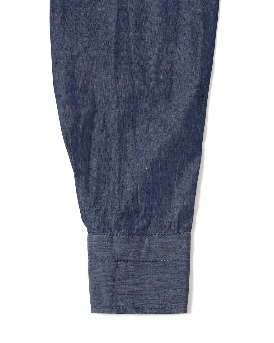 LUIGI BORRELLIネイビー コットン セミワイドカラー シャツ【LUCIANO/ルチアーノ】14l