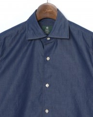 LUIGI BORRELLIネイビー コットン セミワイドカラー シャツ【LUCIANO/ルチアーノ】mb_06l