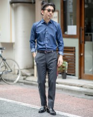 LUIGI BORRELLIネイビー コットン セミワイドカラー シャツ【LUCIANO/ルチアーノ】mb_ma