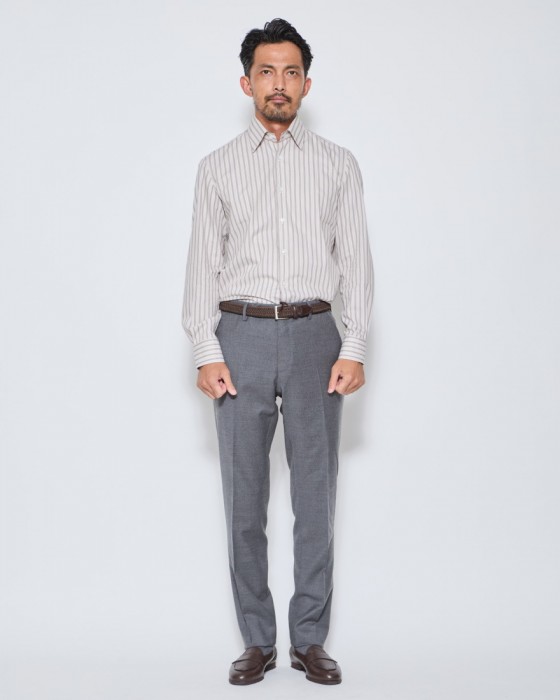 ERRICO FORMICOLAブラウンストライプ レギュラーカラーシャツ【HUGO】01l