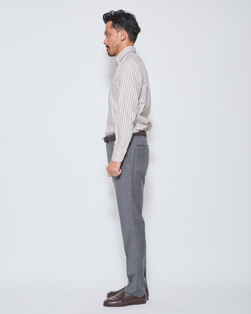 ERRICO FORMICOLAブラウンストライプ レギュラーカラーシャツ【HUGO】02l