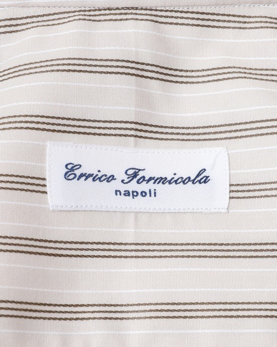 ERRICO FORMICOLAブラウンストライプ レギュラーカラーシャツ【HUGO】12l