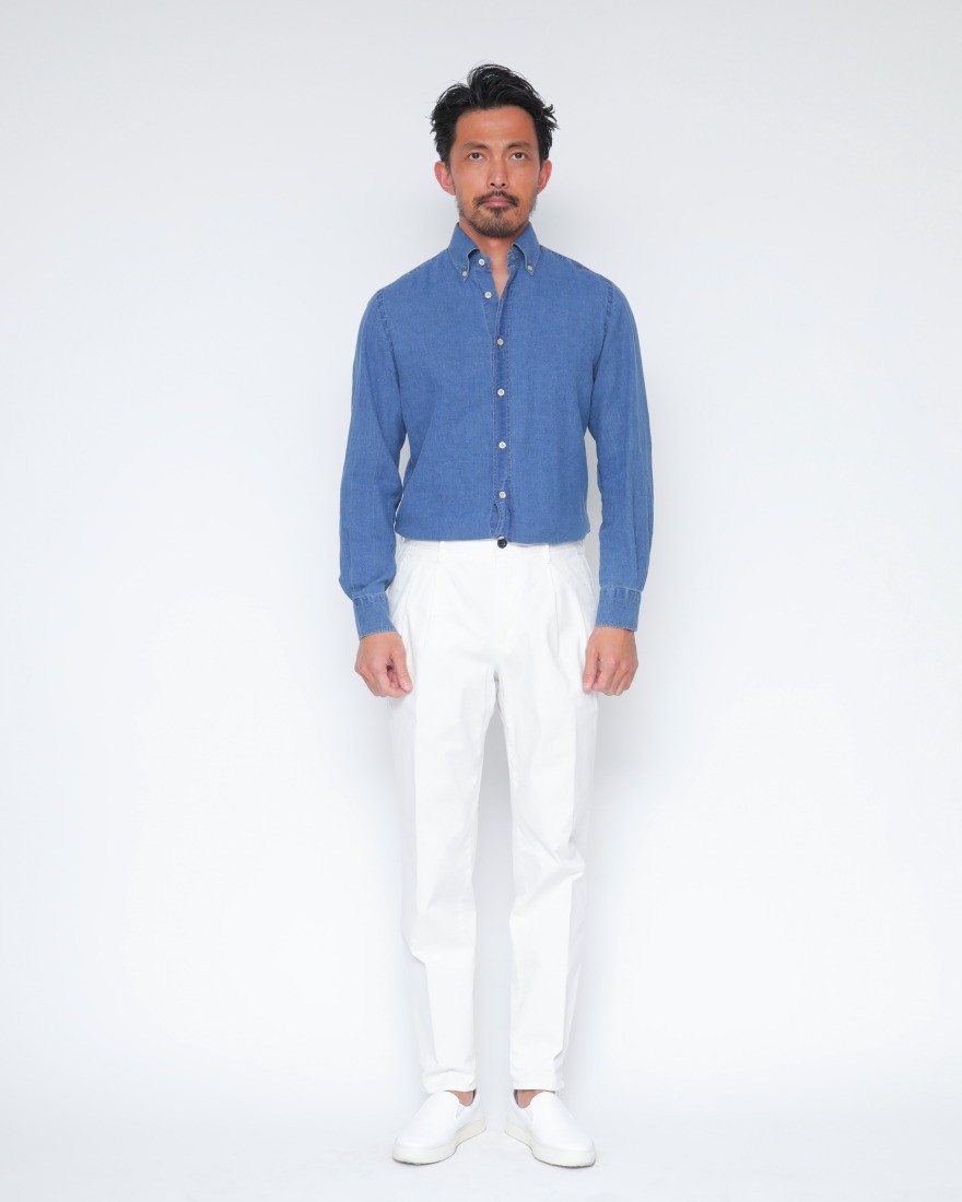 ERRICO FORMICOLAコットンリネン シャンブレー BDシャツ【LUCA】16l