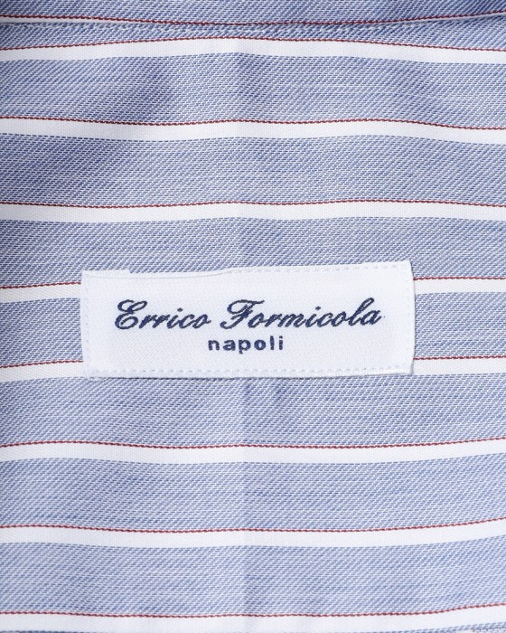 ERRICO FORMICOLAブルーストライプ レギュラーカラーシャツ【HUGO】12l