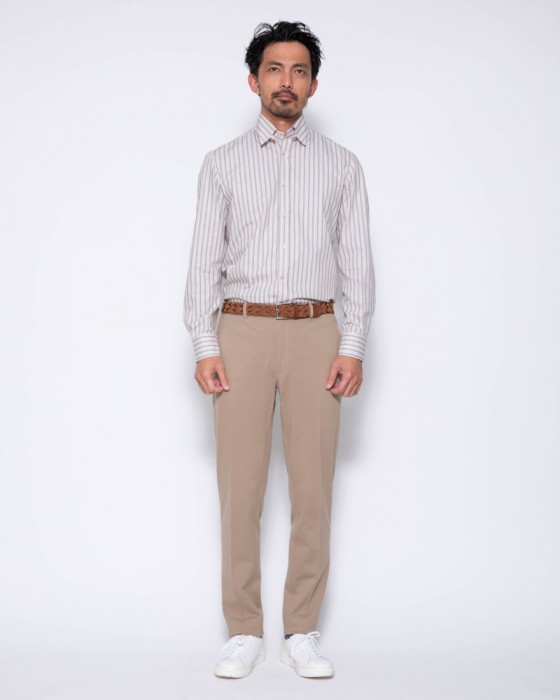 ERRICO FORMICOLAベージュ ストライプ タブカラーシャツ 【HUMPHREY】17l