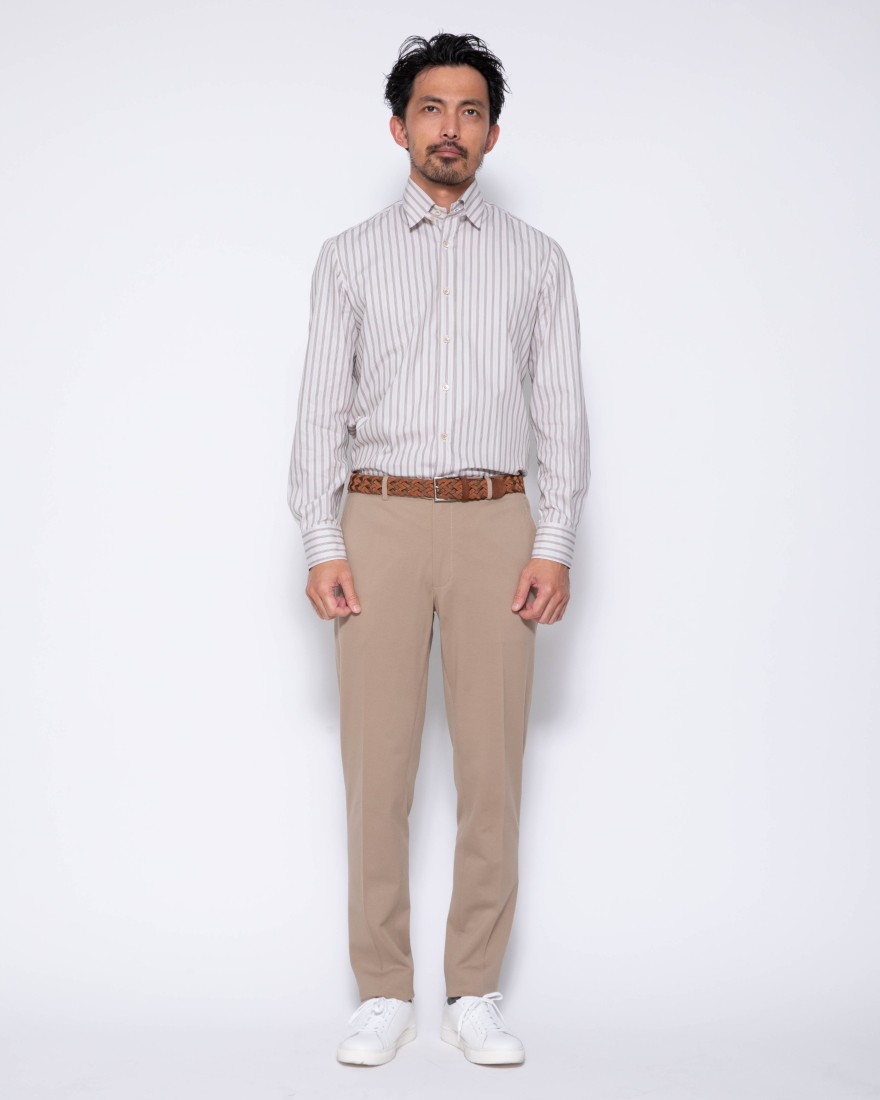 ERRICO FORMICOLAベージュ ストライプ タブカラーシャツ 【HUMPHREY】17l
